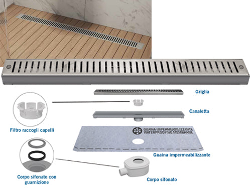 Canalette ABS ad incasso per doccia in kit CN-01. Prezzo per Pezzo.