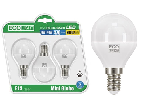 Lampadine Led Miniglobo Ecolight Conf. 3 pz. Prezzo per Confezione.