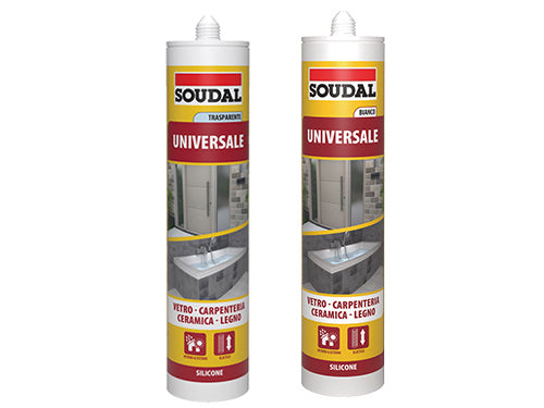 Siliconi acetici Soudal universali Trasparete e Bianco. Prezzo per Pezzo.