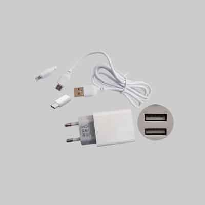 CARICATORE USB DA PARETE CON CAVO DI RICARICA 2,4A - 2 USB- cm 100 - Attacco Type C. Prezzo per Pezzo.