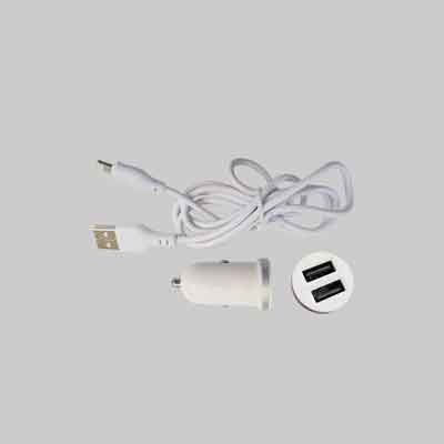 CARICATORE USB DA AUTO CON CAVO DI RICARICA 2,1A - 2 USB- cm 100 - Attacco Lightning. Prezzo per Pezzo.